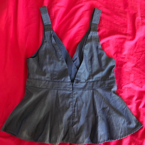 Peplum Double Breasted Button Front Faux-Jean Blue Top - Picture 2 of 5